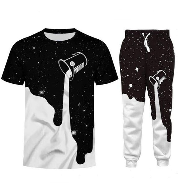 Großhandel – 2022 neue Mode, lässig, Galaxy Space Pouring Milk 3D All Over Print Trainingsanzüge T-Shirt + Jogger Hosenanzug Damen Herren @053