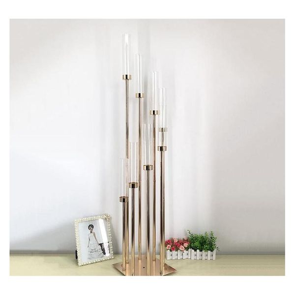 

flowers vases candle holders road lead table centerpiece gold metal stand pillar candlestick for wedding candelabra g04902