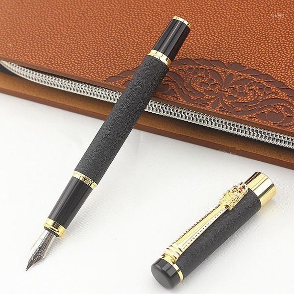 

luxury dragon design fountain pen black matte gold clip brand business office gift ink pens school writing stationery1