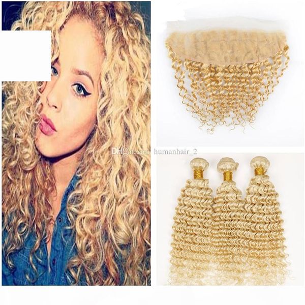 

blonde lace frontal with bundles 613 human hair weaves with 13x4 lace frontal closure virgin human hair extension weaves with closure, Black;brown