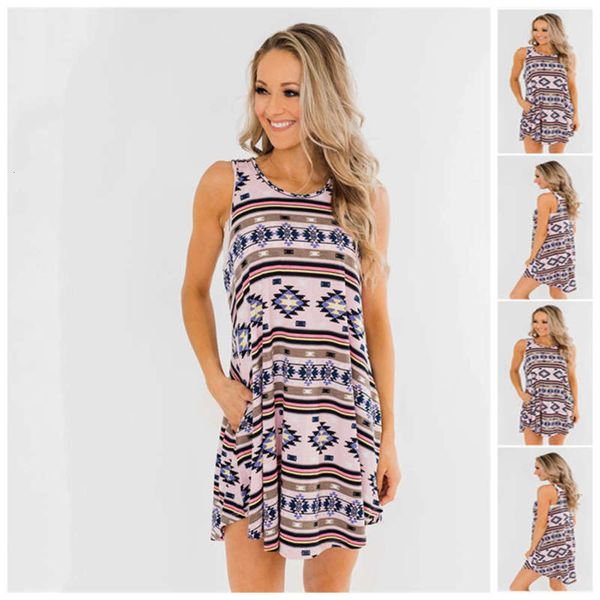 

new summer 2020 women's spring / style sleeveless printed pocket dress, Black;gray