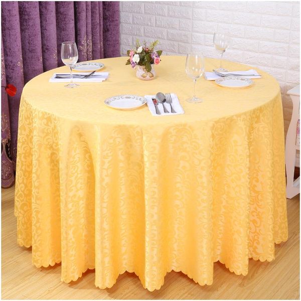 

table cloth home decorative round cover solid color wedding banquet decor polyester jacquard yellow dining tablecloth