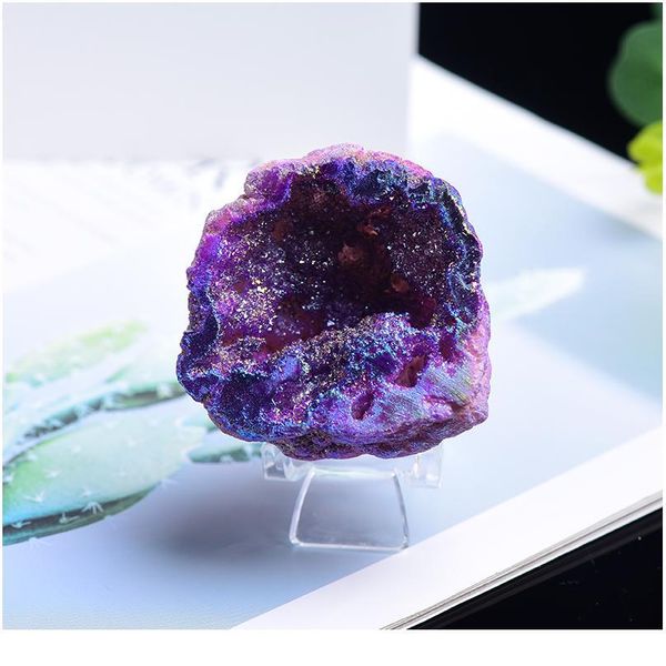 

50-80g natural crystal gold plated agate geode crystal cluster healing stone raw crystals reiki rock mineral specimen qu qylbzu, Black