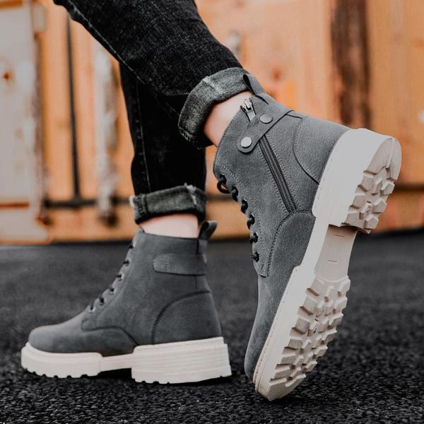 

autumn and winter new men's work shoes fashion thick bottom desert tactical men's boots trend casual shoes non-slip, Black