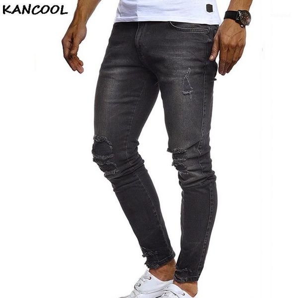 

adisputent men jeans solid color casual jeans distressed hole slim zipper male pencil pants 2020 autumn men denim trousers1, Blue