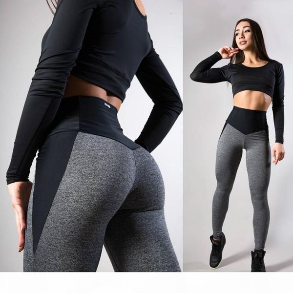 

black gray patchwork fitness leggings women's high waist push up skinny pants elasticity workout thick leggings for women c19040801, Black;white