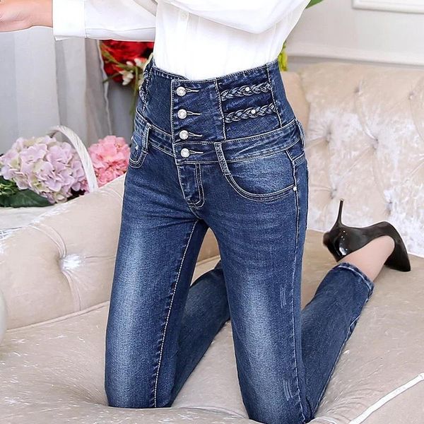 

2019 jeans womens high waist elastic skinny denim long pencil pants woman jeans camisa feminina lady trousers1, Blue