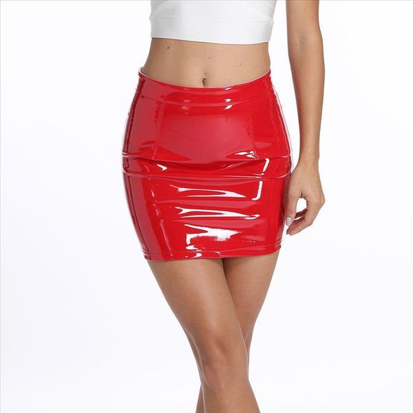 

2020 pu leather skirt shiny mini women skirt, Black
