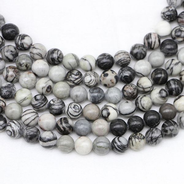 

1 strand lot 4 6 8 10 12 mm natural black network zebra stripes bead stone loose spacer beads for diy jewelry making bracelet h jllbgr, Silver