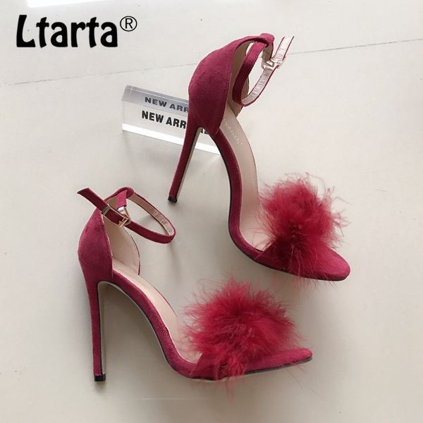

ltarta sale hairy fish high-heeled shoes 43 women's shoes for purchase sandalia feminina large size sandals zl-590-20 y200405, Black