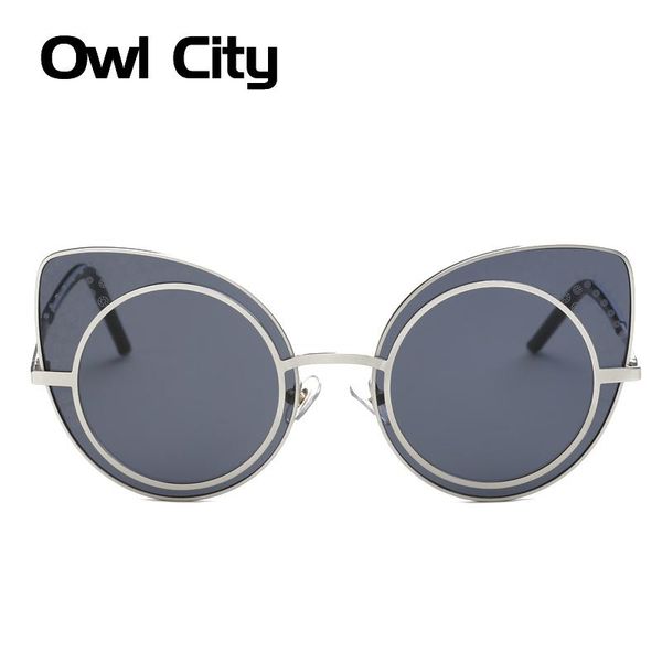 

cat eye sunglasses women brand designer vintage luxury rose gold mirror round oversized ladies eyewear uv400, White;black