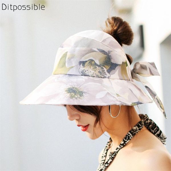 

wide brim hats ditpossible flowers print summer for women chapeu feminino fashion visors cap sun beach hat 5colors, Blue;gray