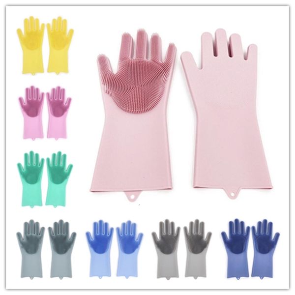 

2pcs/pair magic washing brush silicone glove resuable household scrubber anti scald dishwashing gloves for kitchen bathroom cleaning tools