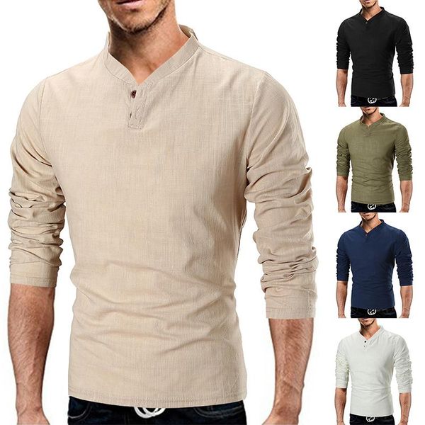 

brand linen shirt men 2020 fashion stand collar long sleeve casual shirts slim breathable hip hop streetwear camisa masculina, White;black