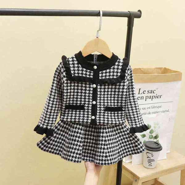 Gooporson Moda Coreana Abbigliamento per bambini Plaid Maglia Maglione Topskirt Inverno Caldo Bambino Abbigliamento per bambini Set Carino Abiti per bambini G220310