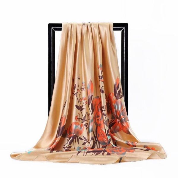 

new woman Fashion silk Scarf lattice Printing big Square scarf Decoration wife Gift headscarf high quality Shawl DH014, Blue;gray