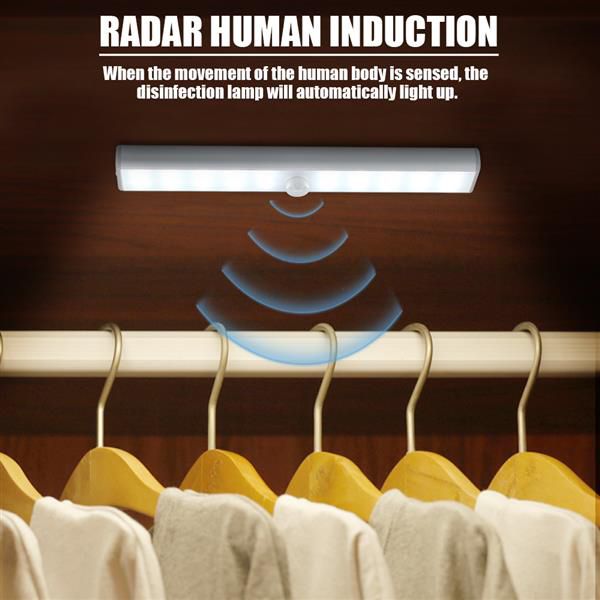 

Dual Mode 28LED 2W 100LM 800MAh Infrared Auto-Sensing LED Sterilization UV Wardrobe Lamp Silver USB Charging Indoor Lighting