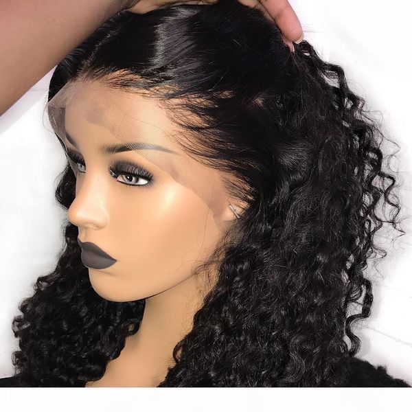 

13x4 frontal lace front human hair wigs for women remy brazilian deep wave wig bleached knots plucked with baby hair, Black;brown