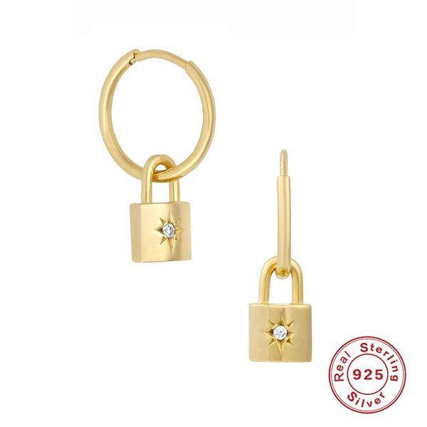 

hoop & huggie romad hoops earrings for women real 925 sterling silver pendientes ins geometric lock korean fine jewelry joyero w5, Golden;silver