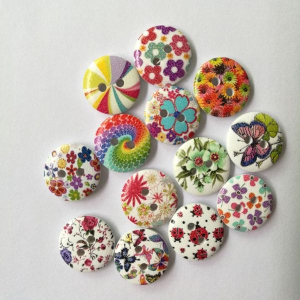 

50pcs 2 holes wood buttons craft handmake scrapbooking sewing clothing accessories 15mm buttons flower painted sewin bbymem, Blike;white