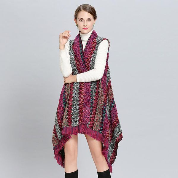 

новые поступления 2018 winter теплый шарф для женщин ladies пончо полосатый vintage шали и палантины кисточкой highl качество на складе jllj, Blue;gray