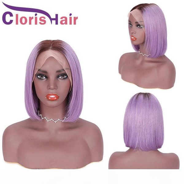 

rose purple ombre bob wig 13x4 frontal straight short human hair glueless lace front wigs for black women colored purple pixie cut bob wig, Black;brown
