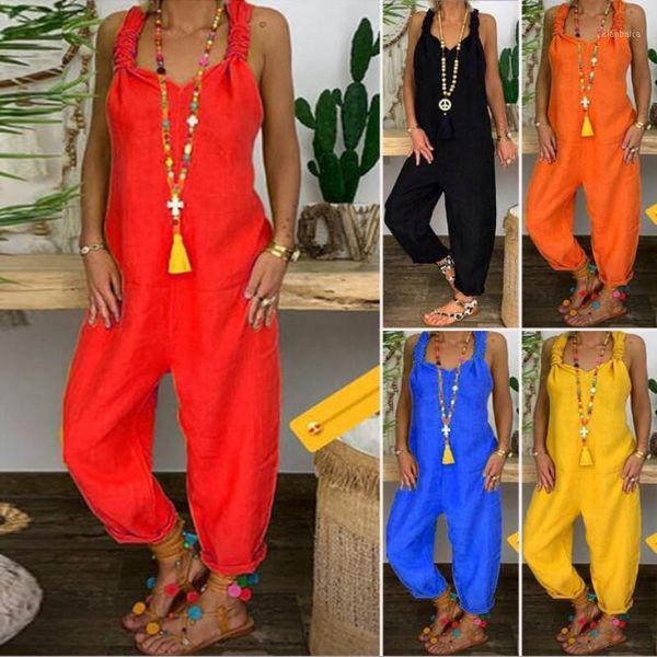 

women casual solid jumpsuits strappy dungarees vintage cotton linen loose harem bib overalls wide leg pant lace up long rompers1, Black;white