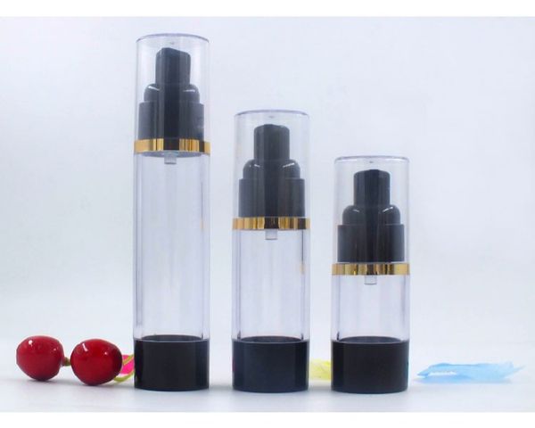 50 ml di plastica nera trasparente bottiglia airless linea oro lozione / emulsione / siero / fondotinta liquido / imballaggio cosmetico essenza sbiancante