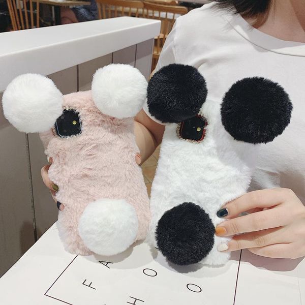 

роскошь 3d уши панды милый плюшевый мех пушистый чехол для телефона для iphone 7 8 плюс xr xs max 11pro girls silicone cover sqcwjw cass2010