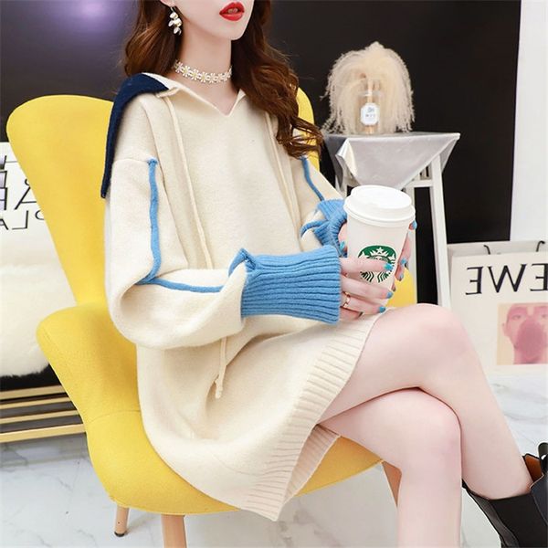 

2021 new marine style with low-cut v mixture colours pullover women's nightgown autumn cardigan temperament versatile fashion sweater r, White;black