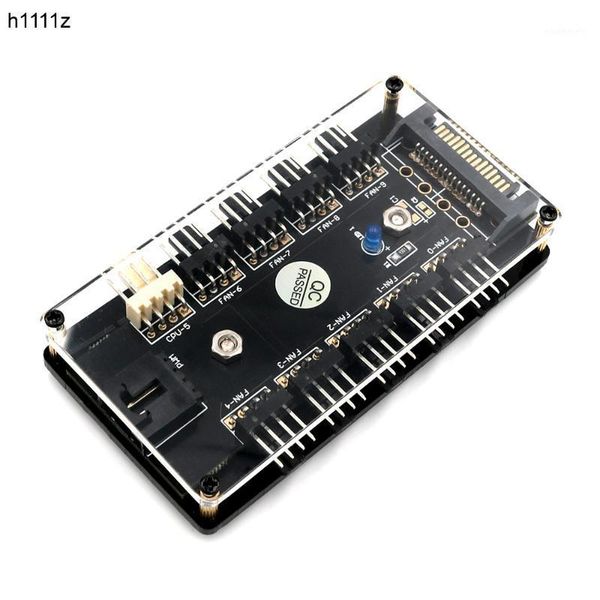 

pwm fan hub cpu cooling 10 way 12v led 3 / 4pin fan splitter cable controller pc with pmma case magnetic standoff sata power1