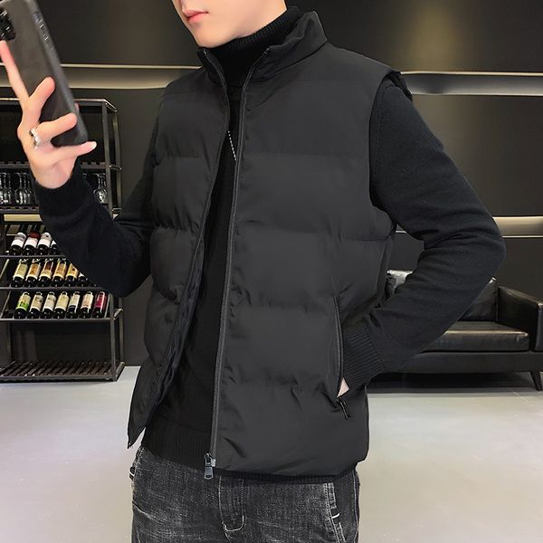 

2020 new vest men's korean fashion stand collar cotton suit slim and thickened warm large size base coat, Black;white