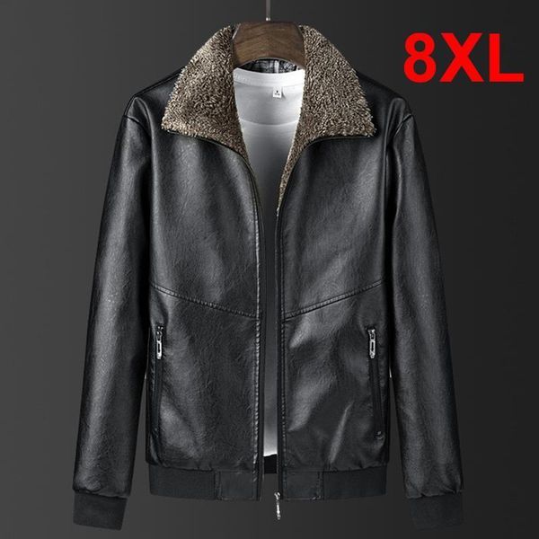 

8xl plus size mens pu jacket warm thick coats winter autumn fur collar leather jacket male fashion casual big size 7xl 8xl, Black