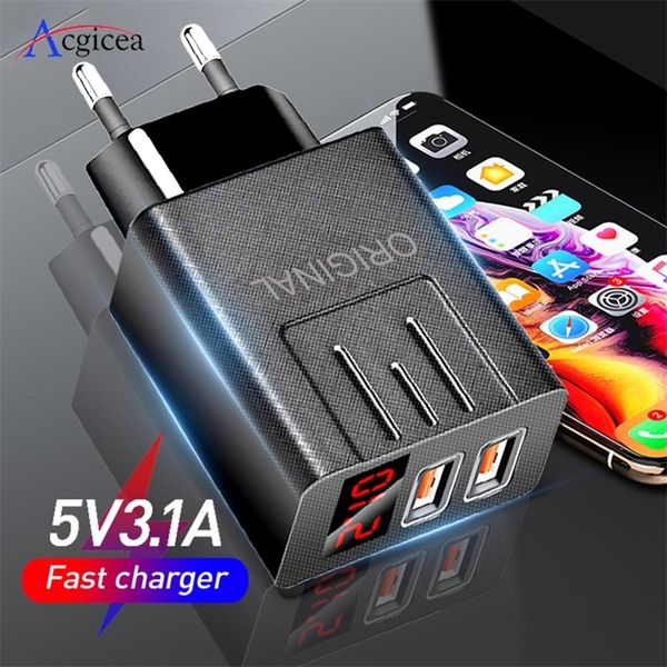 

black friday 2 ports usb led display 3.1a eu us plug fast charging smart mobile phone charger for iphone 11 xr samsung xiaomi tablets