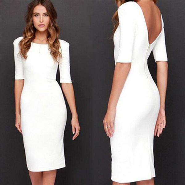 

women club backless dress white sheath 2019 fashion party summer bodycon half sleeve dress vestidos de fiesta, Black;gray