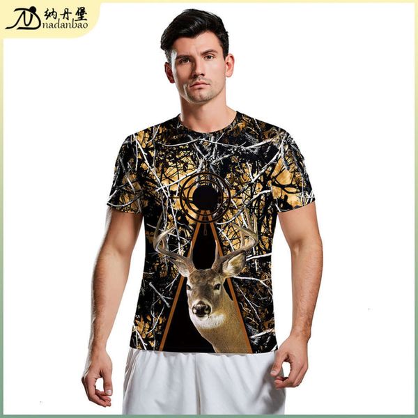 

hunting loose print summer new casual short sve round neck t-shirt for men, Black