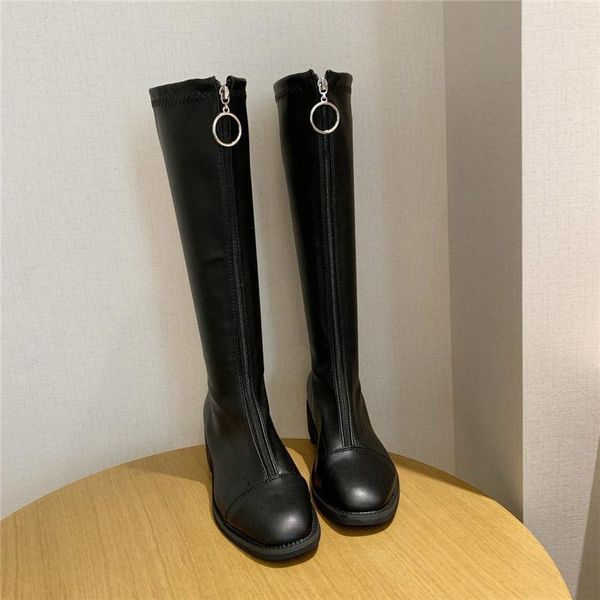 

2020 winter trending soft leather boots metal zippers knee high boots brown knee high autumn lady party valentine shoes1, Black
