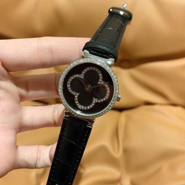 

women's flower watch luxury letter v wristwatch fashion little diamond dial stainless strap quartz battery watches l27 item, Slivery;brown