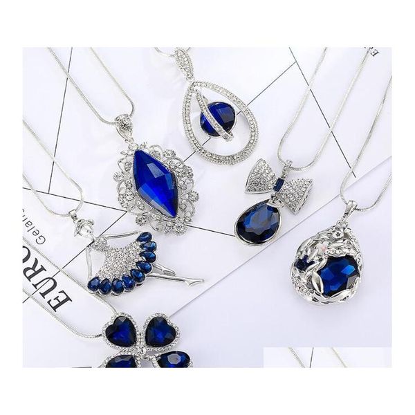 

new silver sweater chain rhinestone pendant necklace wholesale wedding jewelry owl bling austrian crystal korean fashion necklace mwdah