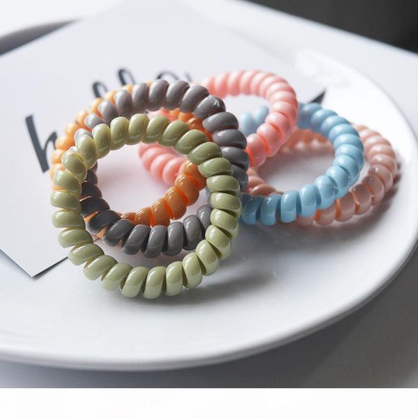 

south korea hipster simple cool telephone wire ponytail hair band macaroon color seemless hair tie band rubber leather case, Brown