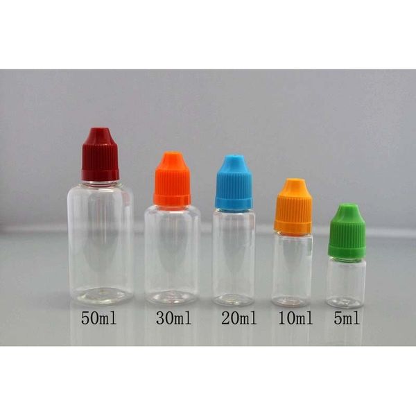 

long dropper pet thin bottls tip with 5ml/10ml/15ml/20ml/30ml e liquid bottles childproof caps factory wholesale