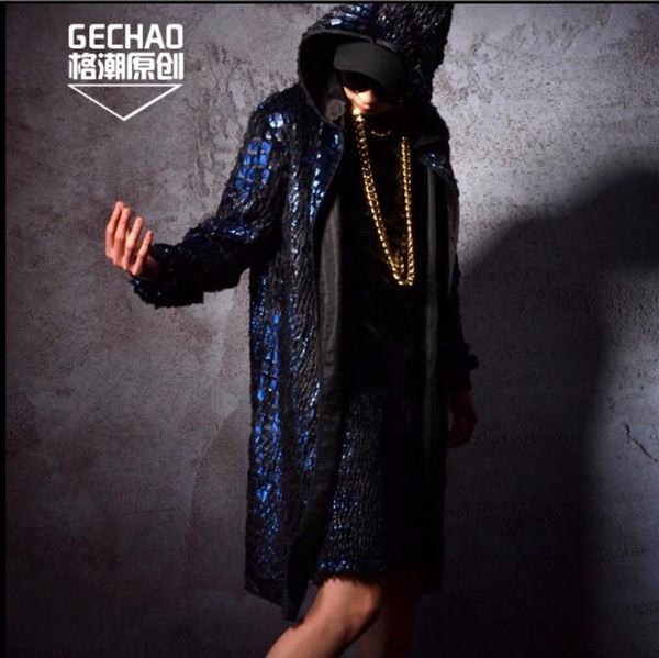 

men's suits & blazers men long coat cool blue scales atmosphere cloak singer stage nightclub hairstylist bar performance plus size clot, White;black