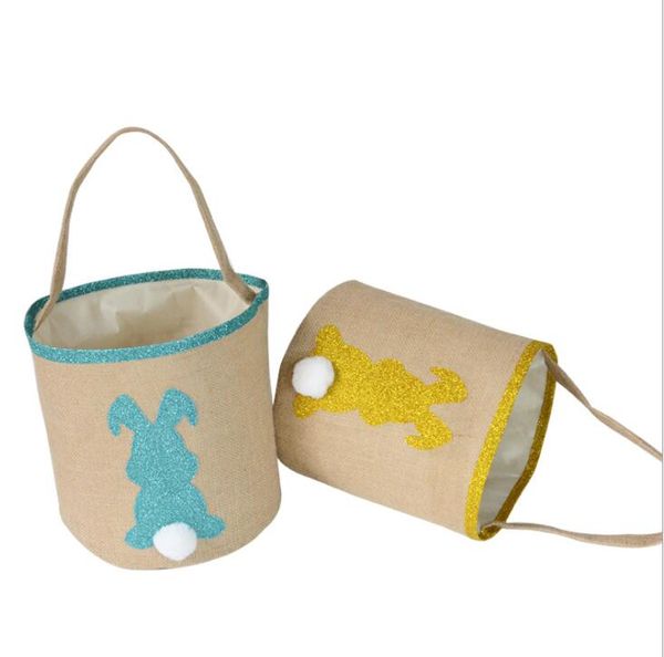 Simpatiche borse pasquali in tela cestini code di coniglio secchi iuta glitter coniglietto tote caramelle uova borse con paillettes bambini botti cestino 4 colori