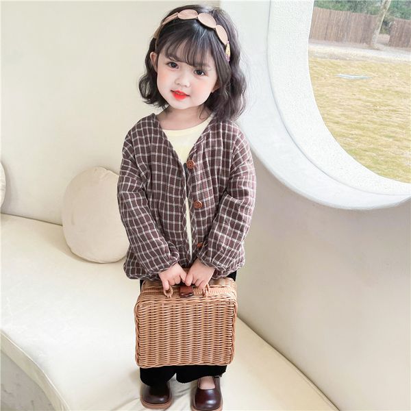 

wholesale 2021 new spring korean style baby girls boys coat plaid retro style jacket fashion outwear e9024, Blue;gray
