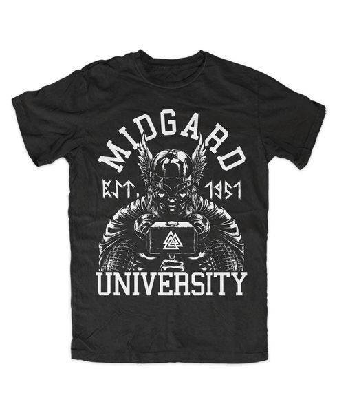 

summer novelty cartoon midgard university schwarz odin,thor,loki,runen,wikinger movie sport hooded sweatshirt hoodie men t shirt