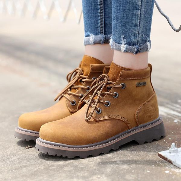 

retro short boots couple work boots european and american women's versatile leather men's rhubarb, Black