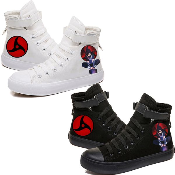 

anime naruto uchiha itachi printed sneakers highcasual canvas shoes for boys, Black