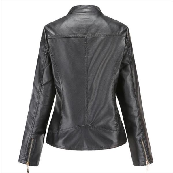 

women jacket 2019 fashion autumn winter black faux leather jacket with zippers base coat stand collar biker streetwear femme