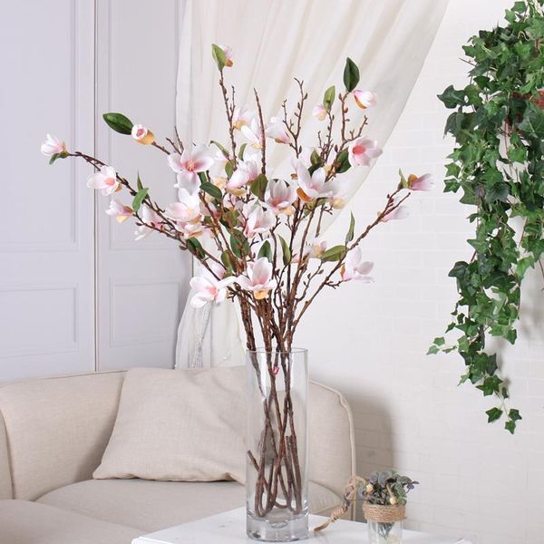 

decorative flowers & wreaths 90cm magnolia artificial long stem fake silk vase arrangment orchid for home el garden wedding decor