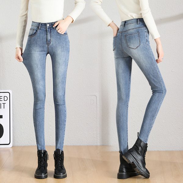 

2021 new high waist for women spring autumn slim tight ny jeans pencil denim pants female ktp4, Blue